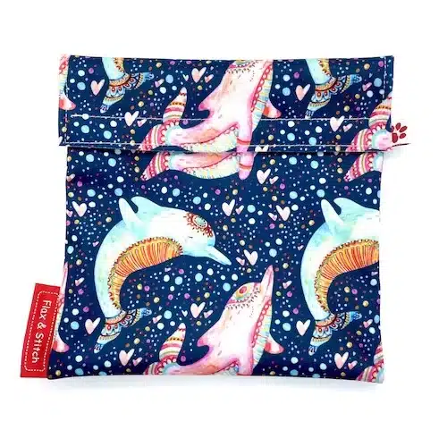 Flaxie Reusable Sandwich Bag - Dolphins - Flax & Stitch